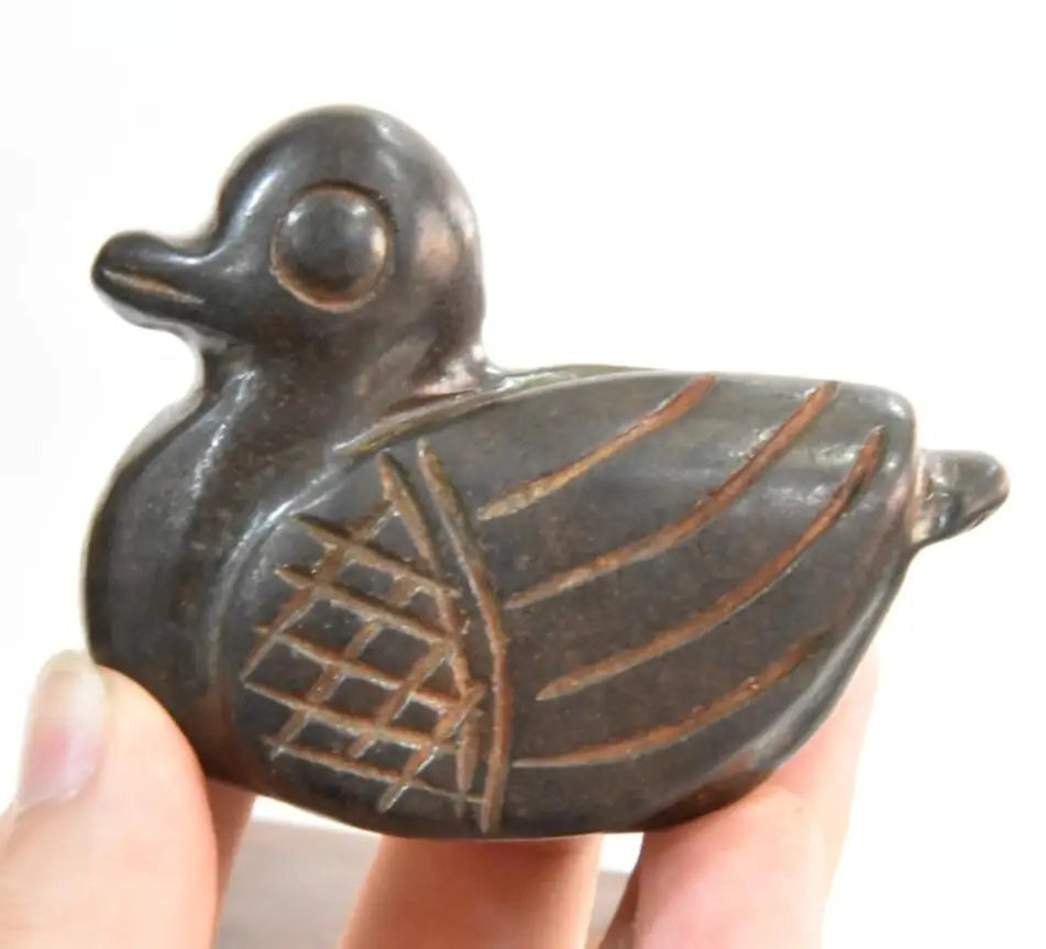 Hongshan culture archaize black iron meteorite Mandarin duck statue