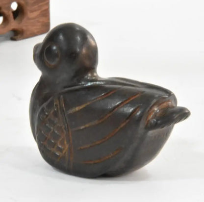 Hongshan culture archaize black iron meteorite Mandarin duck statue