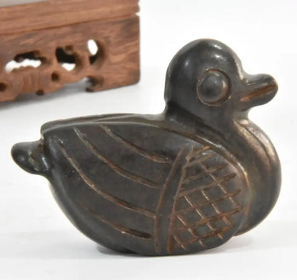 Hongshan culture archaize black iron meteorite Mandarin duck statue