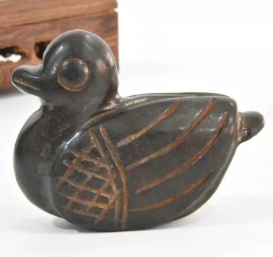 Hongshan culture archaize black iron meteorite Mandarin duck statue