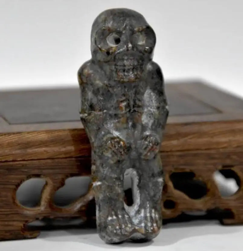 Hongshan culture archaize black iron meteorite Skeleton statue