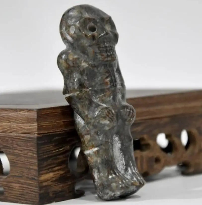 Hongshan culture archaize black iron meteorite Skeleton statue