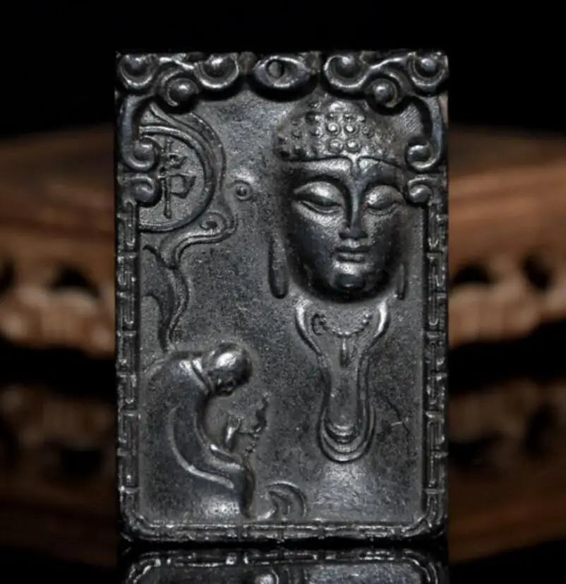 Hongshan culture archaize black iron meteorite Tathagata Buddha amulet statue