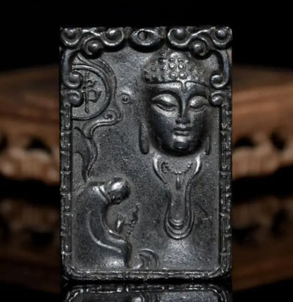 Hongshan culture archaize black iron meteorite Tathagata Buddha amulet statue