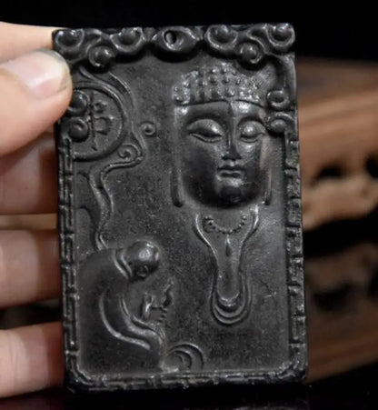 Hongshan culture archaize black iron meteorite Tathagata Buddha amulet statue