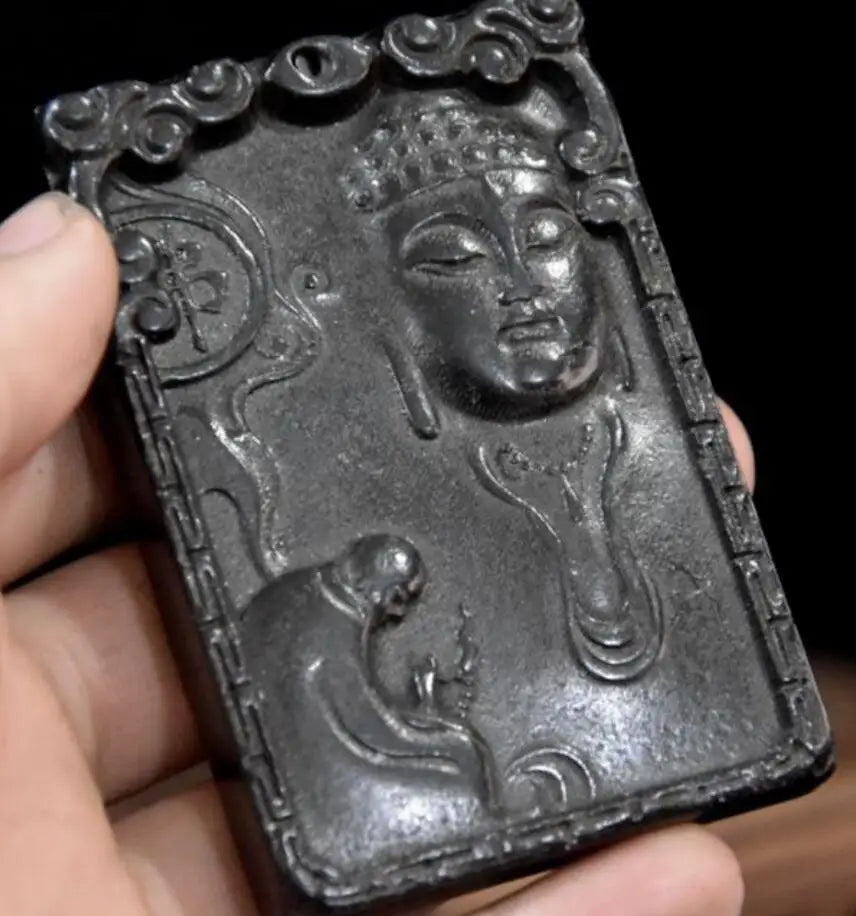 Hongshan culture archaize black iron meteorite Tathagata Buddha amulet statue