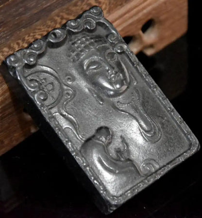 Hongshan culture archaize black iron meteorite Tathagata Buddha amulet statue