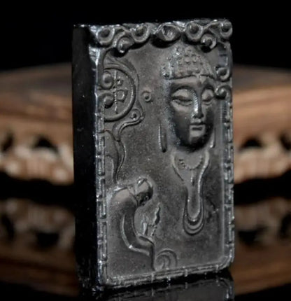 Hongshan culture archaize black iron meteorite Tathagata Buddha amulet statue