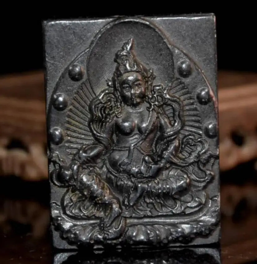 Hongshan culture archaize black iron meteorite Tibetan Buddha amulet pendant statue