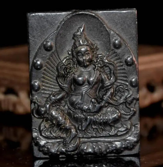 Hongshan culture archaize black iron meteorite Tibetan Buddha amulet pendant statue