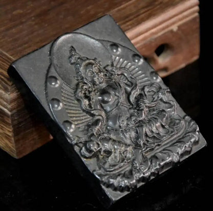 Hongshan culture archaize black iron meteorite Tibetan Buddha amulet pendant statue