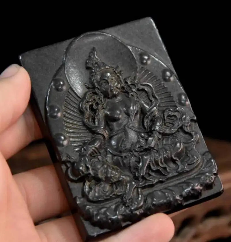 Hongshan culture archaize black iron meteorite Tibetan Buddha amulet pendant statue
