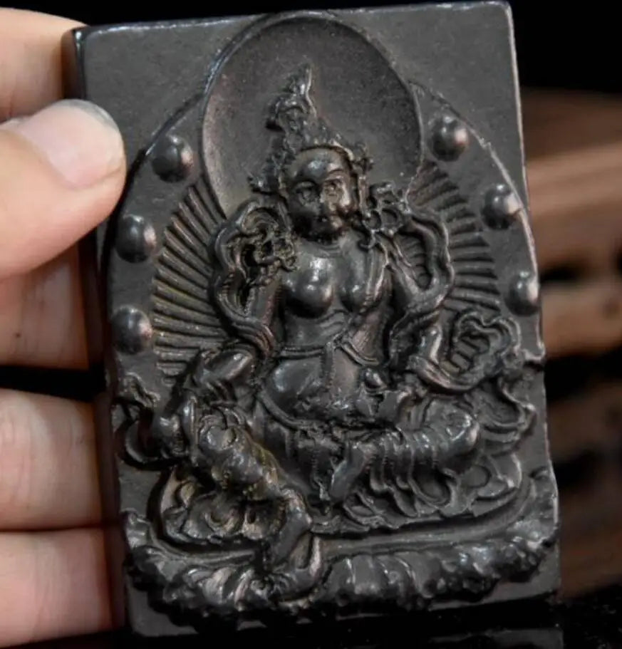 Hongshan culture archaize black iron meteorite Tibetan Buddha amulet pendant statue