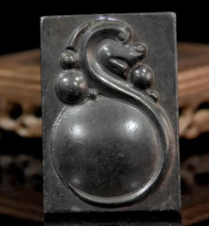 Hongshan culture archaize black iron meteorite ancient dragon card amulet statue