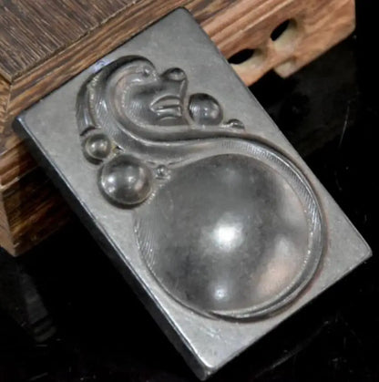 Hongshan culture archaize black iron meteorite ancient dragon card amulet statue