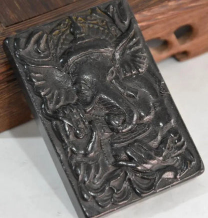 Hongshan culture archaize black iron meteorite elephant god Buddha amulet statue
