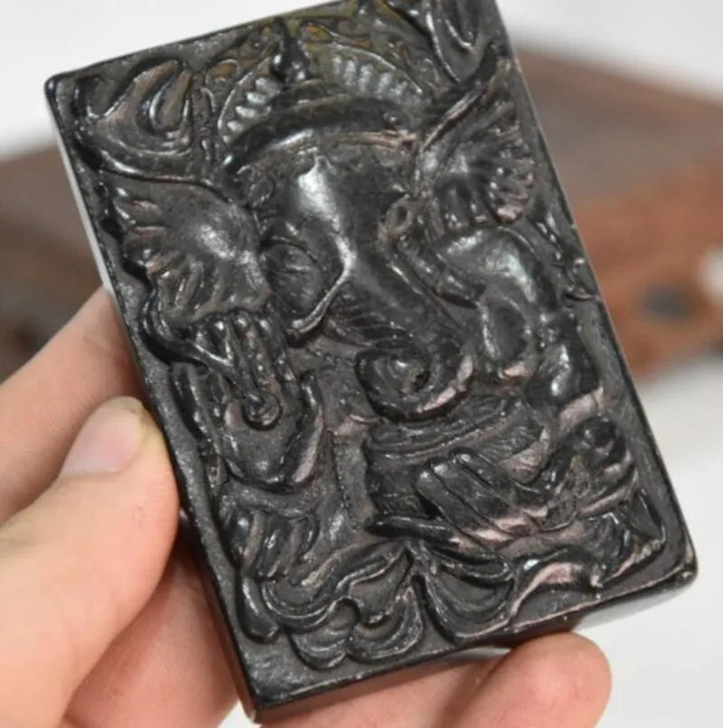 Hongshan culture archaize black iron meteorite elephant god Buddha amulet statue
