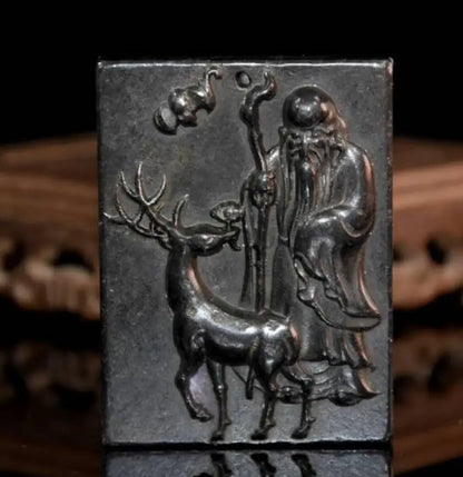 Hongshan culture archaize black iron meteorite longevity Buddha amulet Pendant statue