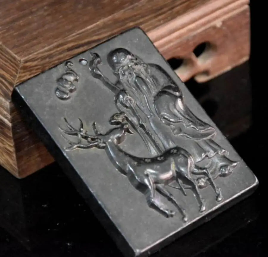 Hongshan culture archaize black iron meteorite longevity Buddha amulet Pendant statue