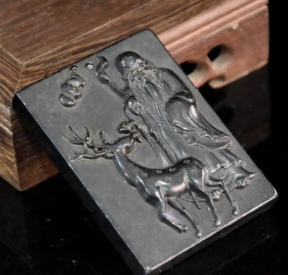 Hongshan culture archaize black iron meteorite longevity Buddha amulet Pendant statue