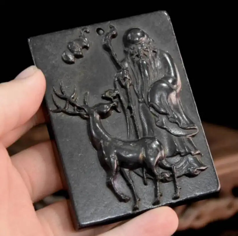 Hongshan culture archaize black iron meteorite longevity Buddha amulet Pendant statue