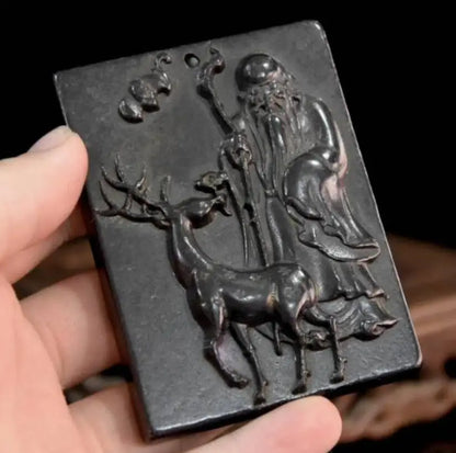 Hongshan culture archaize black iron meteorite longevity Buddha amulet Pendant statue