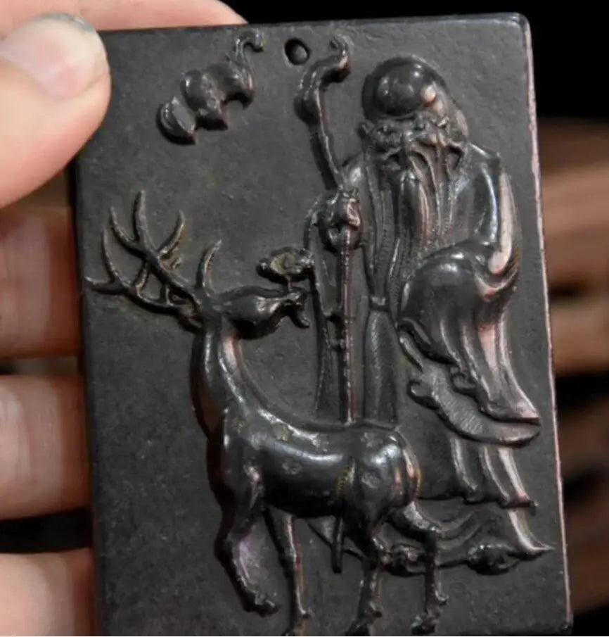 Hongshan culture archaize black iron meteorite longevity Buddha amulet Pendant statue