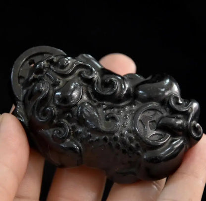 Hongshan culture archaize black iron meteorite recruit wealth mythical wild animal statue