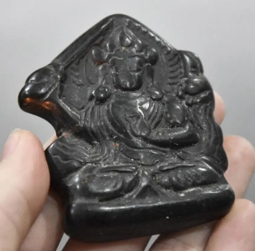 Hongshan culture archaize black iron meteorite sculpture Buddha bi statue