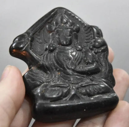 Hongshan culture archaize black iron meteorite sculpture Buddha bi statue