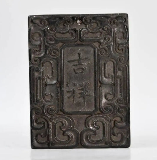 Hongshan culture archaize black iron meteorite sculpture Good lucky for you bi statue