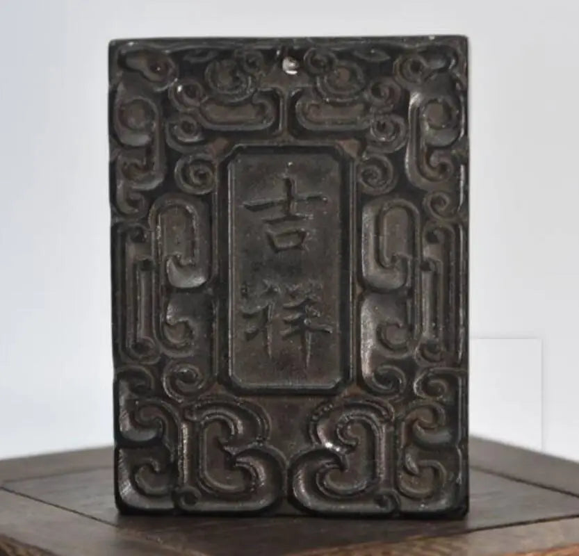 Hongshan culture archaize black iron meteorite sculpture Good lucky for you bi statue