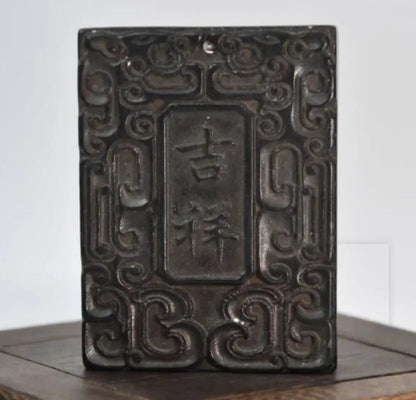 Hongshan culture archaize black iron meteorite sculpture Good lucky for you bi statue