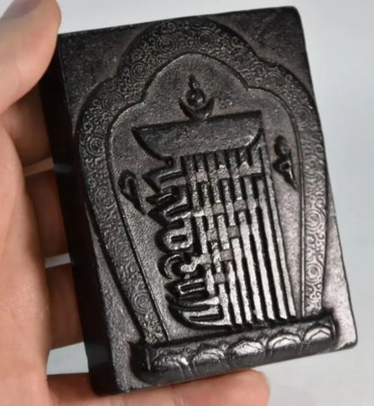 Hongshan culture archaize black iron meteorite sculpture amulet bi statue