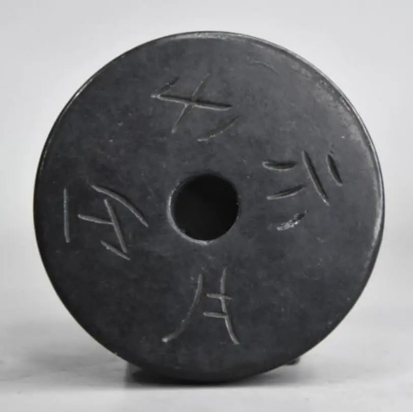 Hongshan culture archaize black iron meteorite sculpture double dragon bi statue