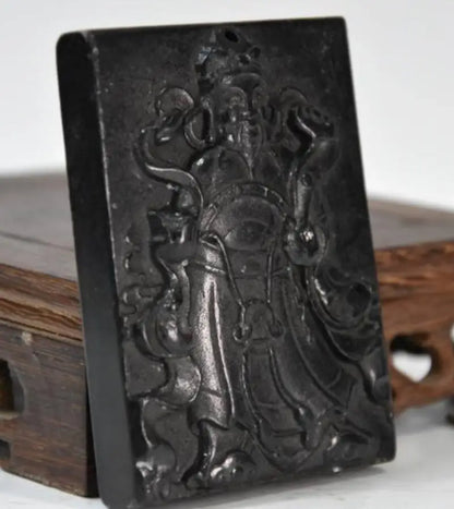 Hongshan culture archaize black iron meteorite sculpture god of wealth Buddha statue
