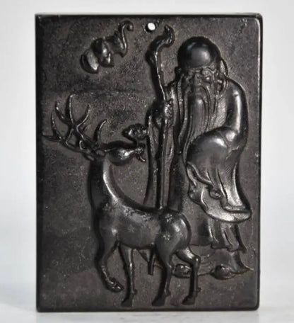 Hongshan culture archaize black iron meteorite sculpture longevity Buddha pendant statue
