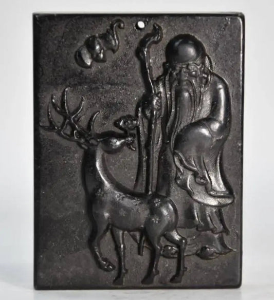 Hongshan culture archaize black iron meteorite sculpture longevity Buddha pendant statue