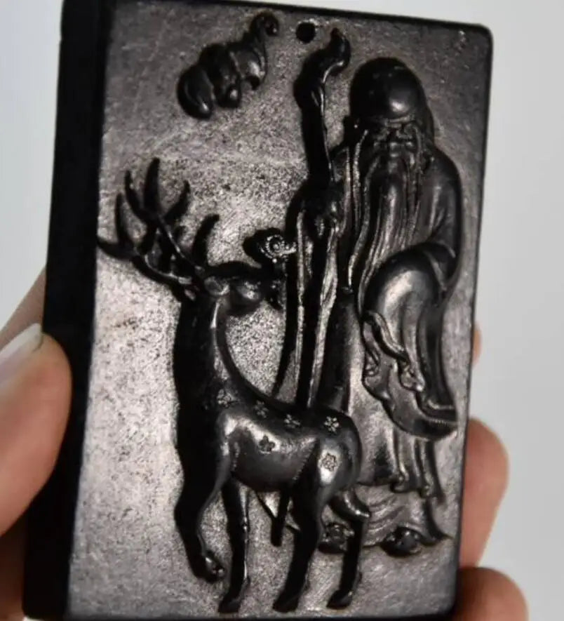 Hongshan culture archaize black iron meteorite sculpture longevity Buddha pendant statue