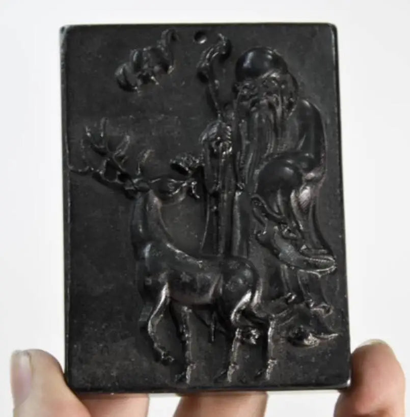 Hongshan culture archaize black iron meteorite sculpture longevity Buddha pendant statue