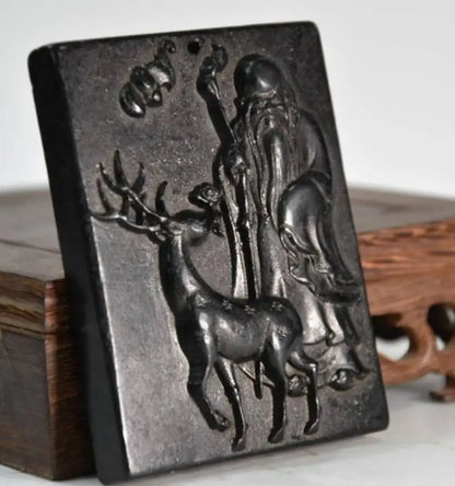 Hongshan culture archaize black iron meteorite sculpture longevity Buddha pendant statue