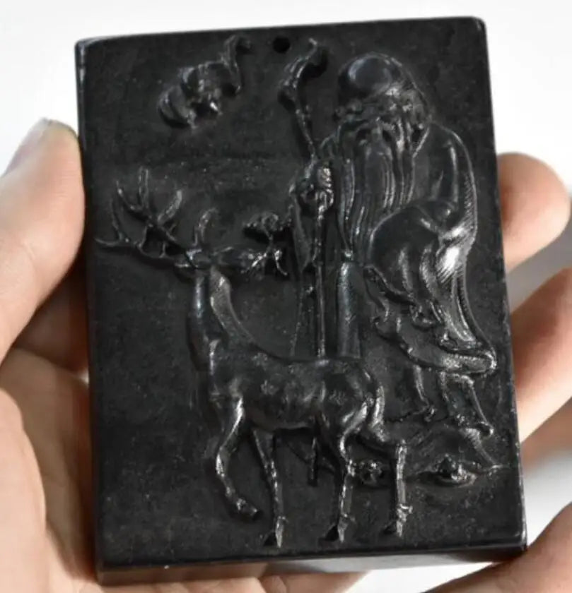 Hongshan culture archaize black iron meteorite sculpture longevity Buddha pendant statue