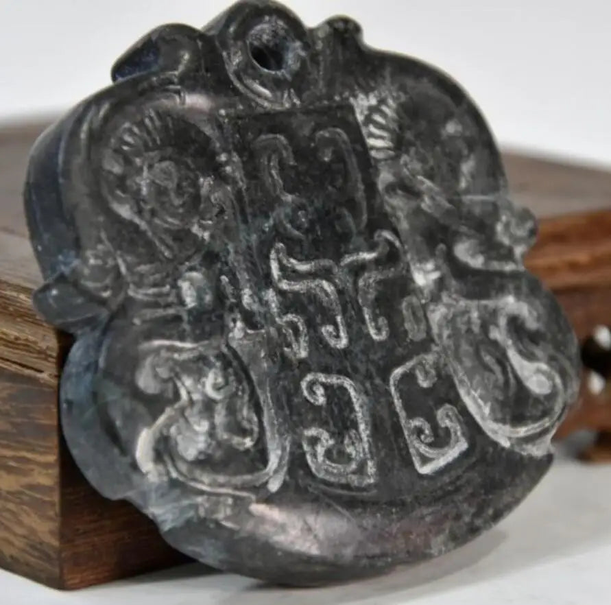 Hongshan culture archaize black iron meteorite sculpture maid bi pendant statue