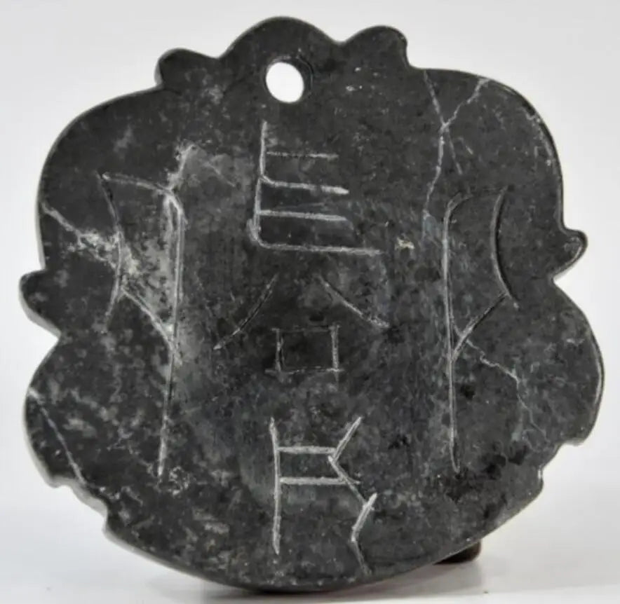 Hongshan culture archaize black iron meteorite sculpture maid bi pendant statue