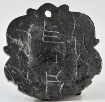 Hongshan culture archaize black iron meteorite sculpture maid bi pendant statue