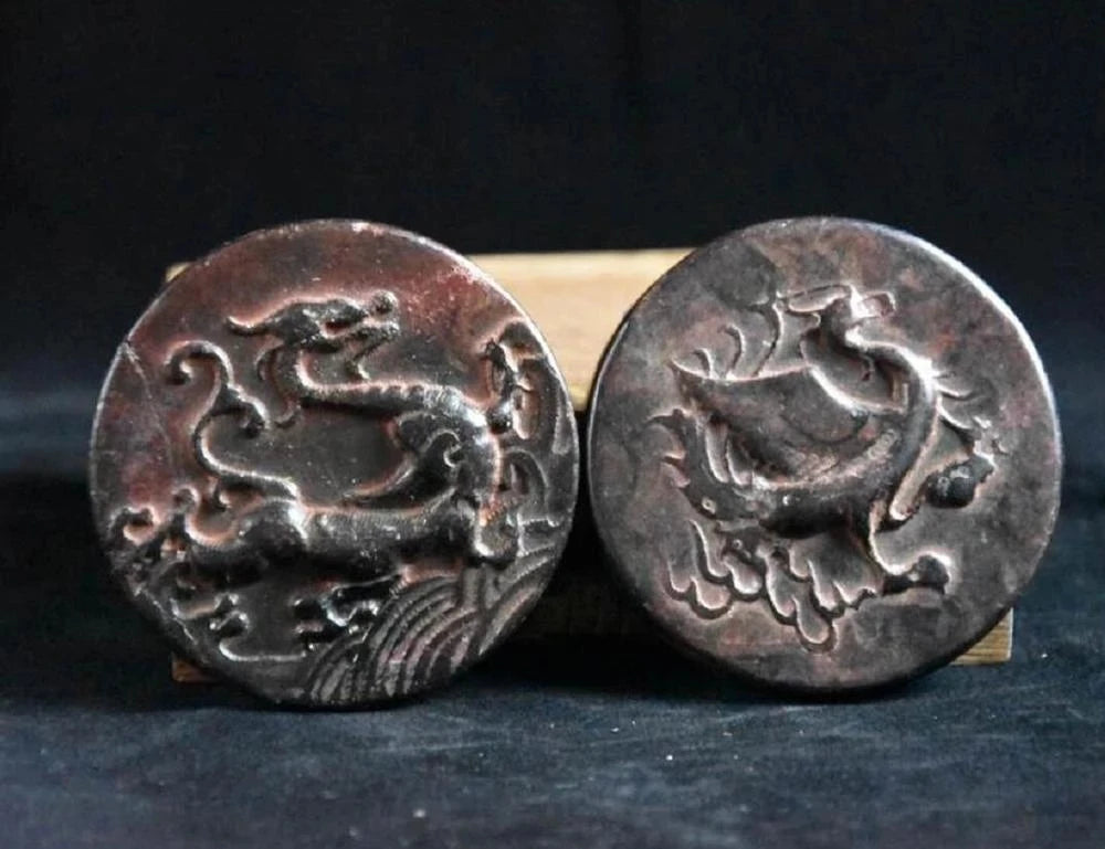 Hongshan culture archaize black iron meteorite sculpture set of Round Four Great Beasts bi statue