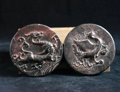 Hongshan culture archaize black iron meteorite sculpture set of Round Four Great Beasts bi statue