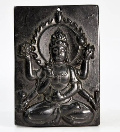 Hongshan culture archaize black iron meteorite sculpture thousand hand Goddess of mercy statue