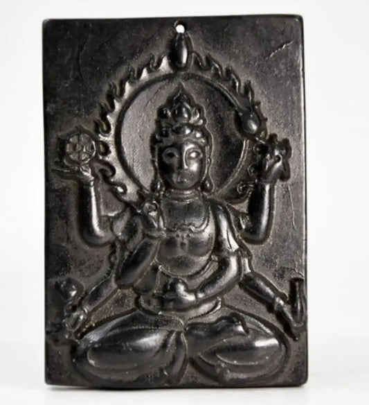 Hongshan culture archaize black iron meteorite sculpture thousand hand Goddess of mercy statue