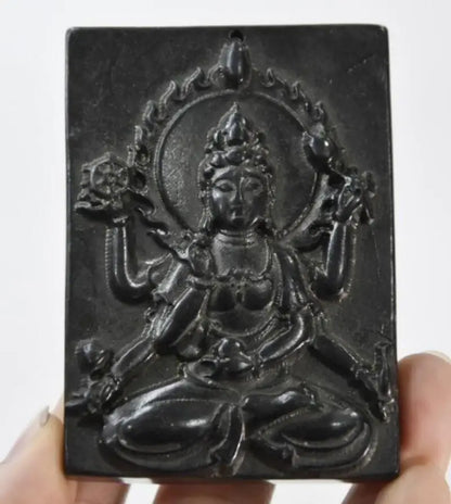 Hongshan culture archaize black iron meteorite sculpture thousand hand Goddess of mercy statue